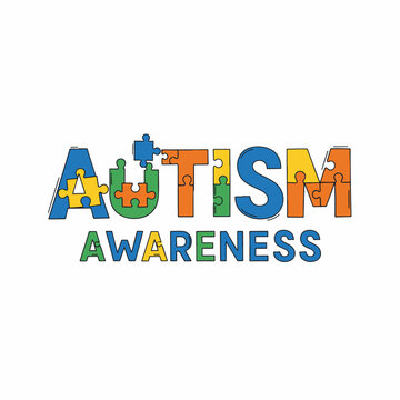 Autism Awareness Logo with Puzzle Piece Letters.