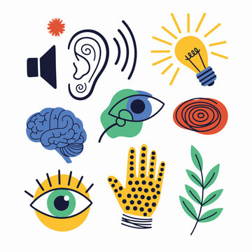 Collection of Visual Symbols Representing Senses and Perception.