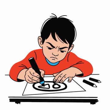 Child Drawing with Markers and Paper Art.