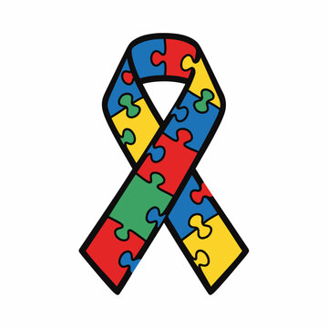 Colorful Puzzle Ribbon Autism Awareness Symbol.
