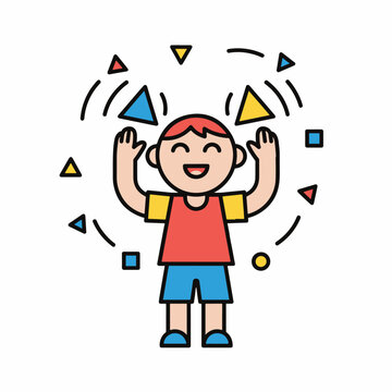Happy Child Playing with Colorful Shapes Illustration.