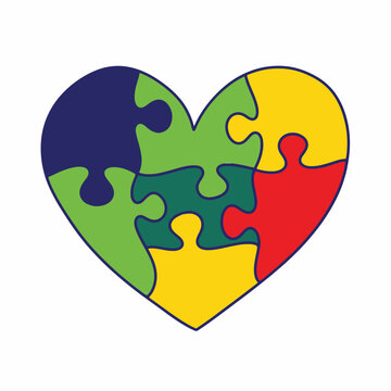 Colorful Puzzle Heart Symbolizing Love and Unity.