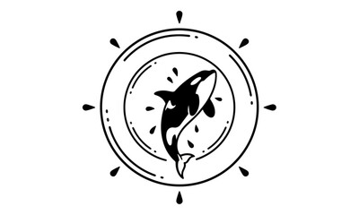 Minimalist Orca Whale Graphic Illustration in Circle © Angela