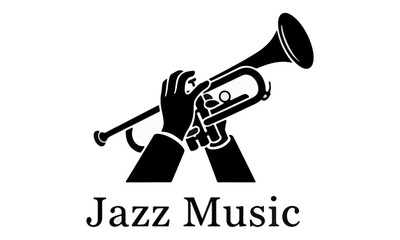 Black and White Jazz Music Trumpet Player Logo © Angela
