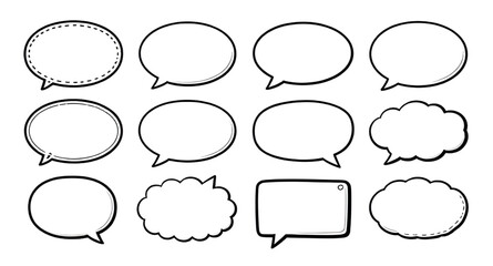 Fototapeta premium speech, bubbles, vector, set, line, simple, outline, chat, message, dialog, communication, minimal, icon, design, thin, clean, speech outline