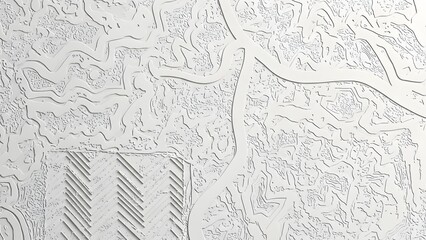 Obraz premium White embossed pattern displays intricate fluid lines and geometric textures on a monochromatic relief surface.