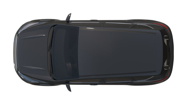 Black Compact SUV Top View 3D Render Isolated on White Background