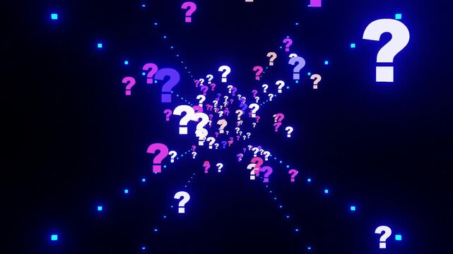 10 seconds Question marks flying along a futuristic space corridor HD video animation motion graphic screensaver visualizer