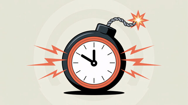 An illustration of a bomb with a clock face and a lit fuse, symbolizing urgency and time running out.