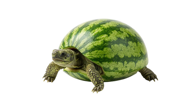 Green sea turtle with watermelon shell pattern isolated on transparent background