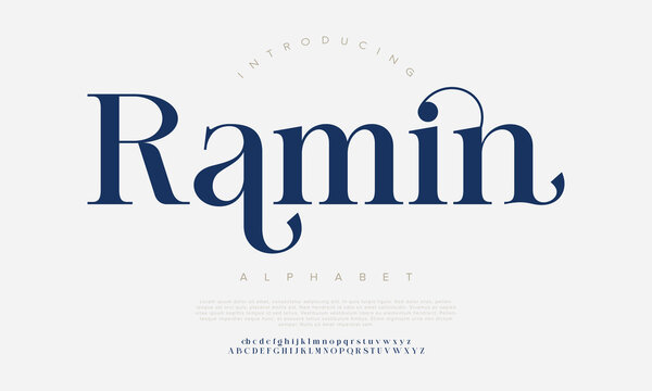 Ramin Modern luxury beauty font alphabet logo. Typography beautiful minimal elegant serif fonts fashion wedding vintage retro logos.
