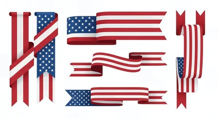Obraz premium USA National Flag Ribbon Wave Vector Illustration – Isolated Background