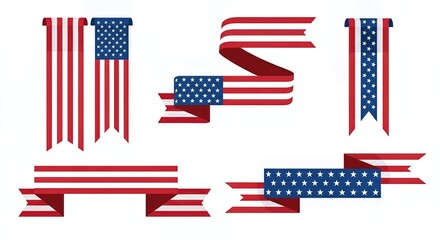 Obraz premium USA National Flag Ribbon Wave Vector Illustration – Isolated Background