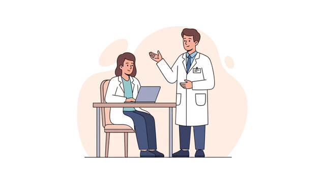 Doctors Discussing Medical Case with Laptop in Modern Clinic
