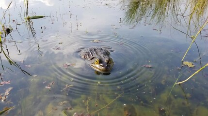 Fototapeta premium Curious Frog in Serene Water Setting