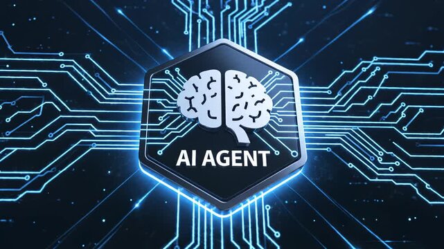 AI agent logo with brain and circuit design for commercial backgrounds, digital design, and advertising