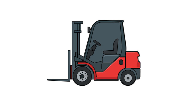 Red Industrial Forklift Truck Vector Icon Illustration for Warehouse Logistics, Manufacturing Plant Equipment, Flat Minimalist Scalable Graphic for Supply Chain and Material Handling Design.