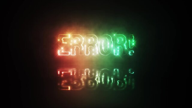 Animation text of Error laser neon glitch text effect cinematic title on black abstract backgroud. 