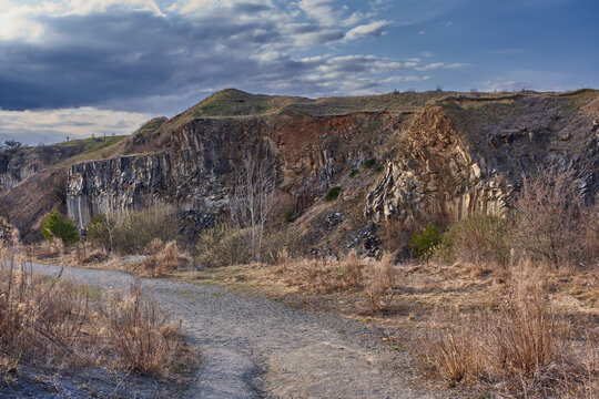 Columnar basalt cliffs at Racos quarry