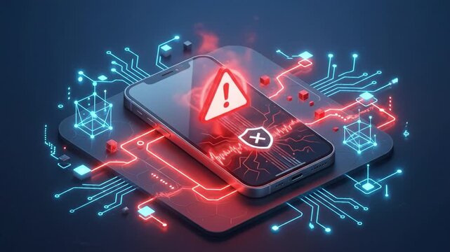 Smartphone security warning cyber attack malware virus data protection alert digital network technology mobile phone cyber security warning alert data protection digital threat network connection