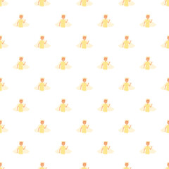 Fototapeta premium Sweet cartoon angel characters with halos and wings creating a light seamless pattern