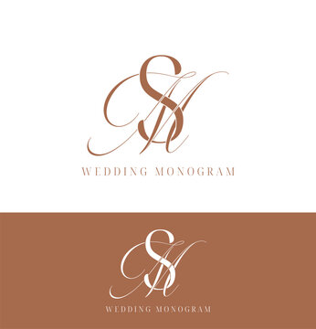 Elegant wedding monogram with initial letters KM