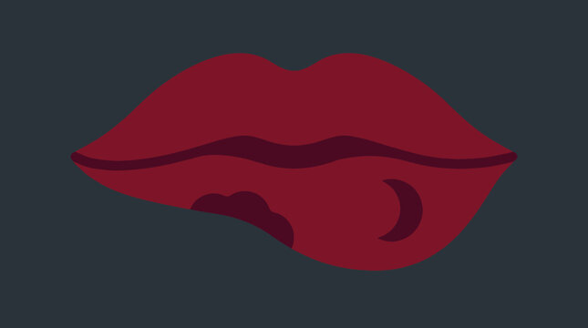Bold Red Lips Biting, A Symbol of Desire and Seduction, Illustrated in a Minimalist Flat Design