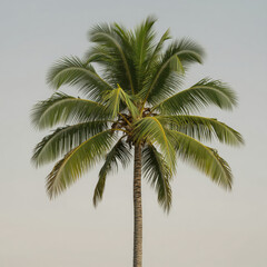 Obraz premium Tall Palm Tree with Lush Fronds Against Overcast Sky
