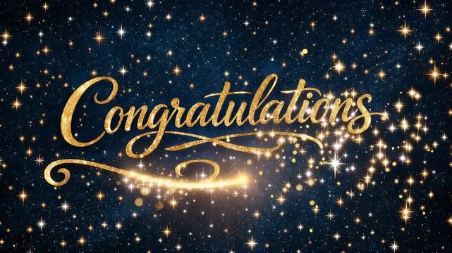 Congratulations gold lettering with sparkling glitter lights on dark background festive celebration