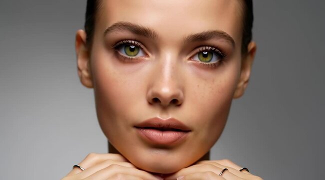 Beautiful young woman posing with elegant jewelry and natural makeup.