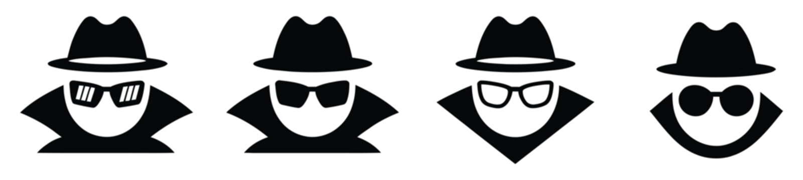 Agent or spy icon incognito vector logo collection, modern line and flat style espionage and stealth icons including disguise, binoculars, and anonymous profile symbols for security and mystery