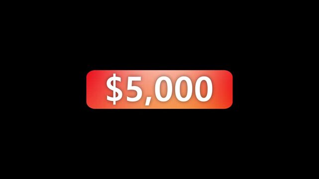 Animated dollar counter increasing from 0 to 5000. Digital money counter showing animation. Dollar Countdown With Dollar Symbol