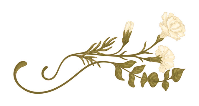 Art Nouveau decorative element with carnation flowers. Vector.