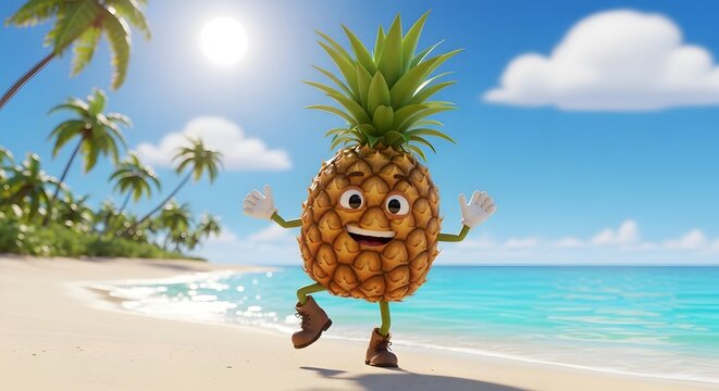 A cartoon pineapple on a beach