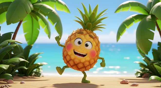 A cartoon pineapple on a beach