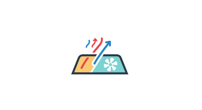 Car Windshield Defrosting Icon Vector Illustration, Automotive Climate Control Symbol for Vehicle Dashboard Interface Design