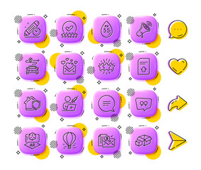 Obraz premium Love mail, Rating stars and Upload file line icons. App 3d buttons. Social media comment, share, like icons. Pack of Star, Journey, Air balloon icon. Vector