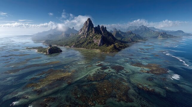 Fires of the Deep Pacific volcanic islands - Fringing coral reefs and Swirling mountain fog