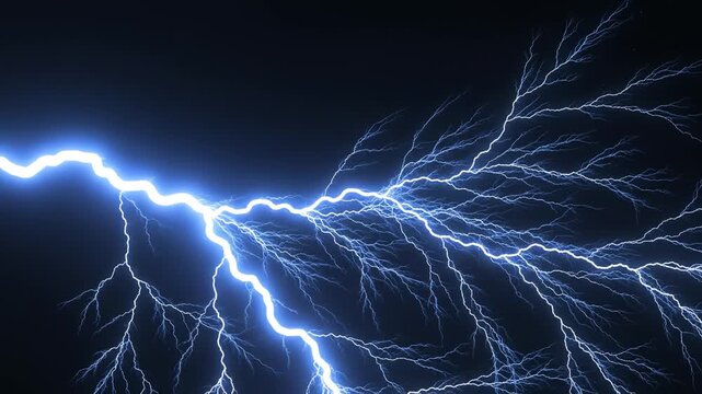 Blue lightning bolts in dark sky for commercial advertising, marketing campaigns, and creative projects