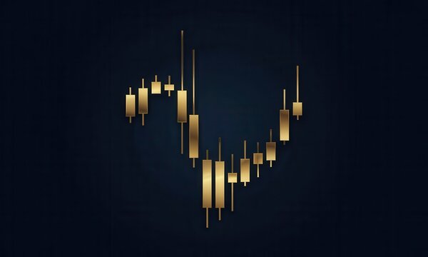 Golden stock market chart with candlestick pattern on dark background