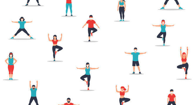 People exercising outdoors seamless pattern fitness activity health concept