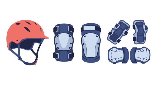 Protective gear for recreational activities helmet knee and elbow pads illustration