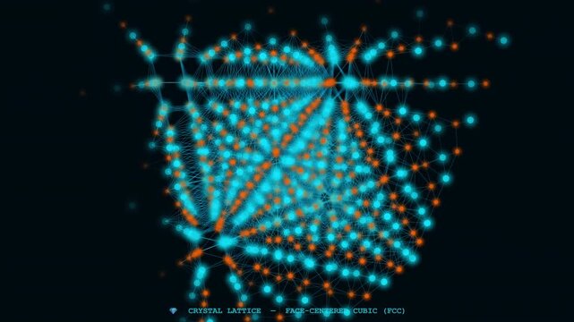 Dynamic Crystal Lattice representation in beautiful 4K 3D animation, ideal for educational science backgrounds.