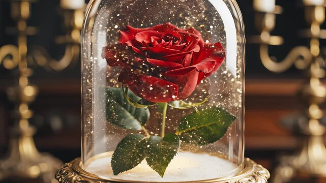 Red rose in glass dome for commercial advertising, marketing campaigns, and creative projects