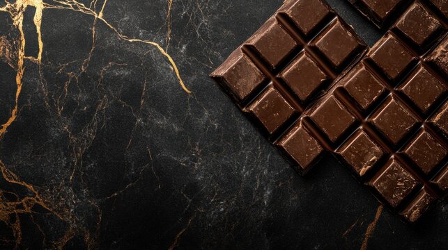 Dark Chocolate Bar Squares on Marble Surface