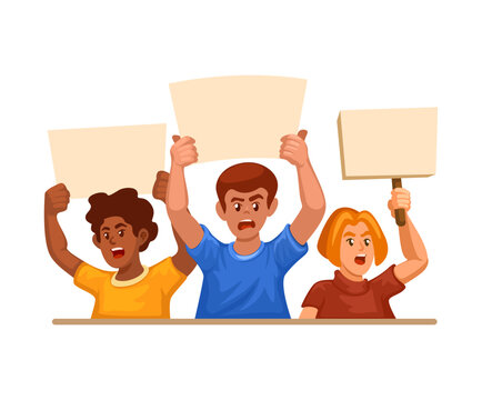 People Protest Holding Blank Signs Demonstration Concept Illustration Vector