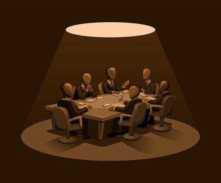 Global Elite Business Meeting in Dark Room Leadership Decision Concept Illustration Vector