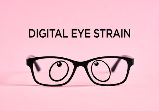 Digital eye strain concept with glasses and cartoon eyes