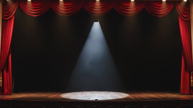 Theater stage with red curtains for commercial advertising, marketing campaigns, and creative projects