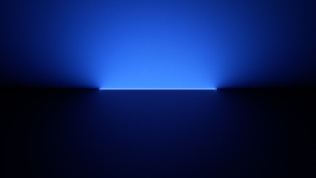 Sharp horizontal glowing light dividing dark and bright blue gradients 3D render